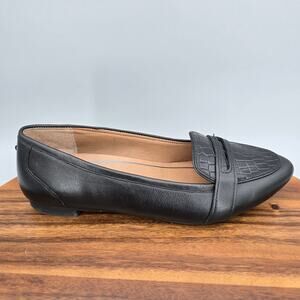 Vionic Savannah Flats Womens 8 Black Croc Embossed Pointed Toe Office Work Shoes